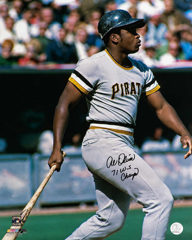 Al Oliver Signed Pittsburgh Pirates Grey Jersey Swinging Action 16x20 Photo w/71 WS Champs