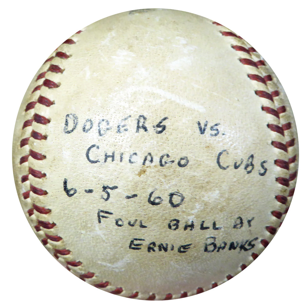 Ernie Banks Autographed Official National League Game Used Baseball Chicago Cubs Vintage Signature "Foul Ball 1960" PSA/DNA #AC00440