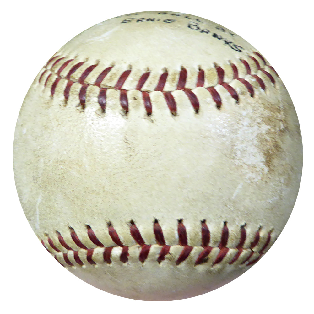 Ernie Banks Autographed Official National League Game Used Baseball Chicago Cubs Vintage Signature "Foul Ball 1960" PSA/DNA #AC00440