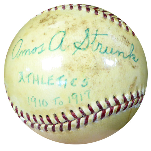 Amos Strunk Autographed Official AL Harridge Baseball Philadelphia Oakland A's "Athletics 1910-1917" Vintage Beckett BAS #B26660