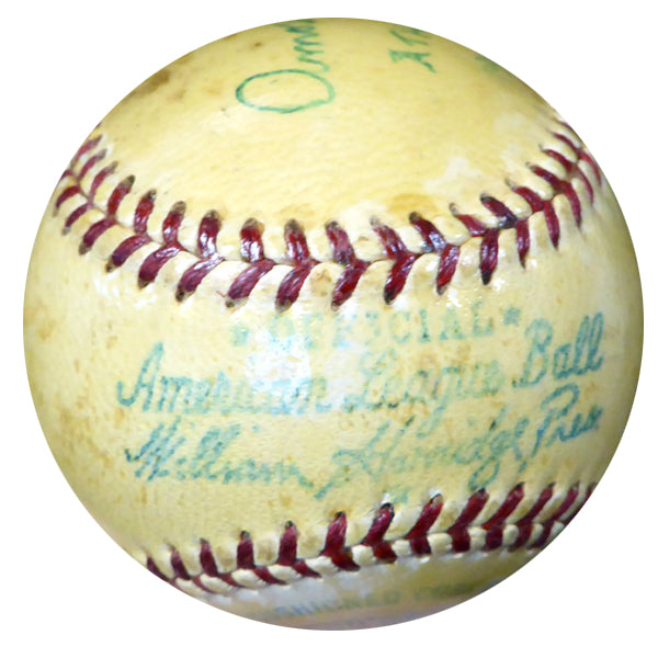 Amos Strunk Autographed Official AL Harridge Baseball Philadelphia Oakland A's "Athletics 1910-1917" Vintage Beckett BAS #B26660