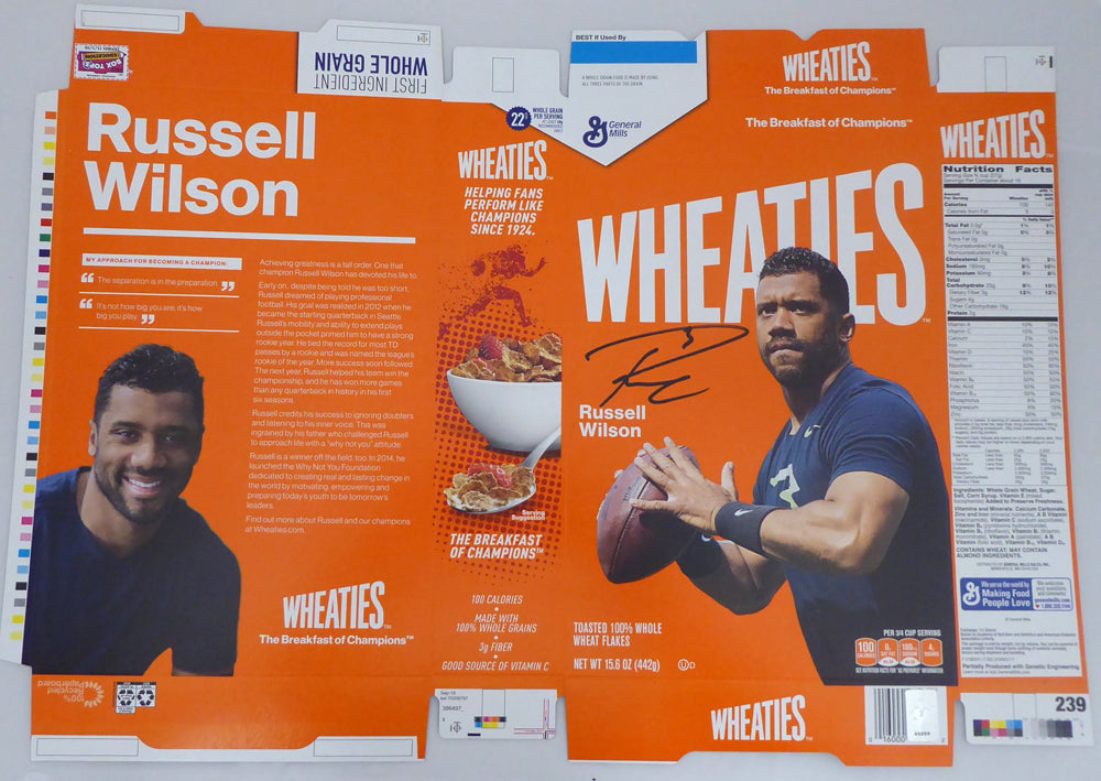Russell Wilson Autographed Wheaties Box Seattle Seahawks RW Holo Stock #145847