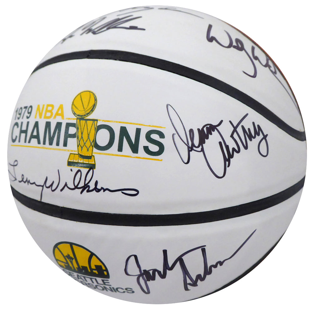 1978-79 NBA Champions Seattle Supersonics Multi Signed Autographed Basketball With 9 Signatures Including Fred Brown & Lenny Wilkens MCS Holo Stock #145851