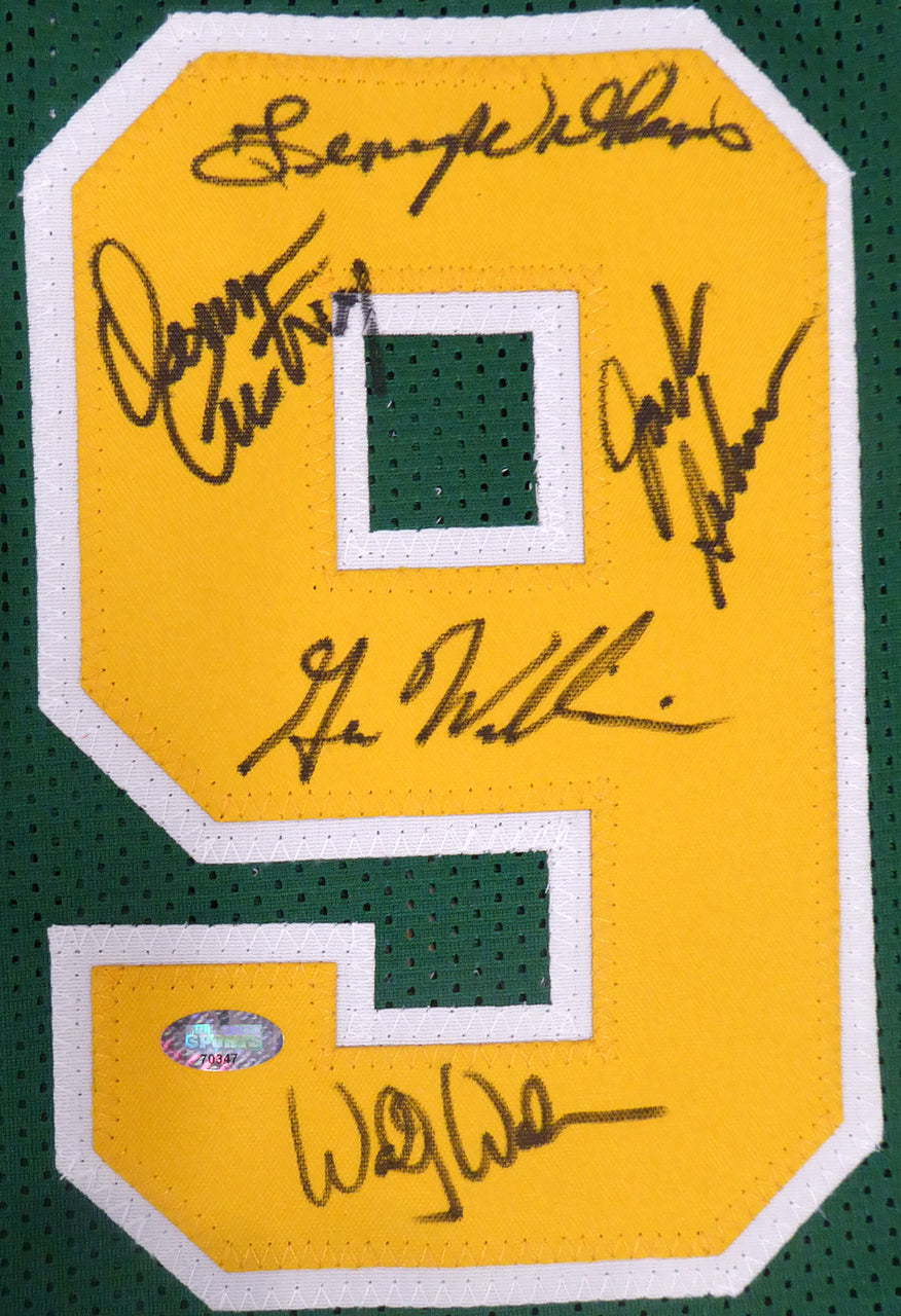 1978-79 NBA Champions Seattle Supersonics Multi Signed Autographed Green Jersey With 9 Signatures Including Fred Brown & Lenny Wilkens MCS Holo Stock #145849