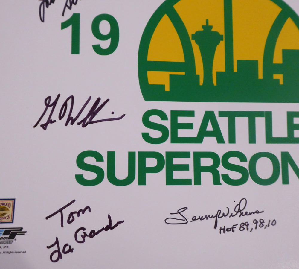 1978-79 NBA Champions Seattle Supersonics Multi Signed Autographed 16x20 Photo With 9 Signatures Including Fred Brown & Lenny Wilkens "HOF 89, 98, 10" MCS Holo Stock #145853