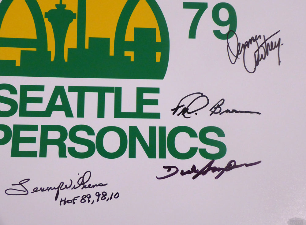 1978-79 NBA Champions Seattle Supersonics Multi Signed Autographed 16x20 Photo With 9 Signatures Including Fred Brown & Lenny Wilkens "HOF 89, 98, 10" MCS Holo Stock #145853