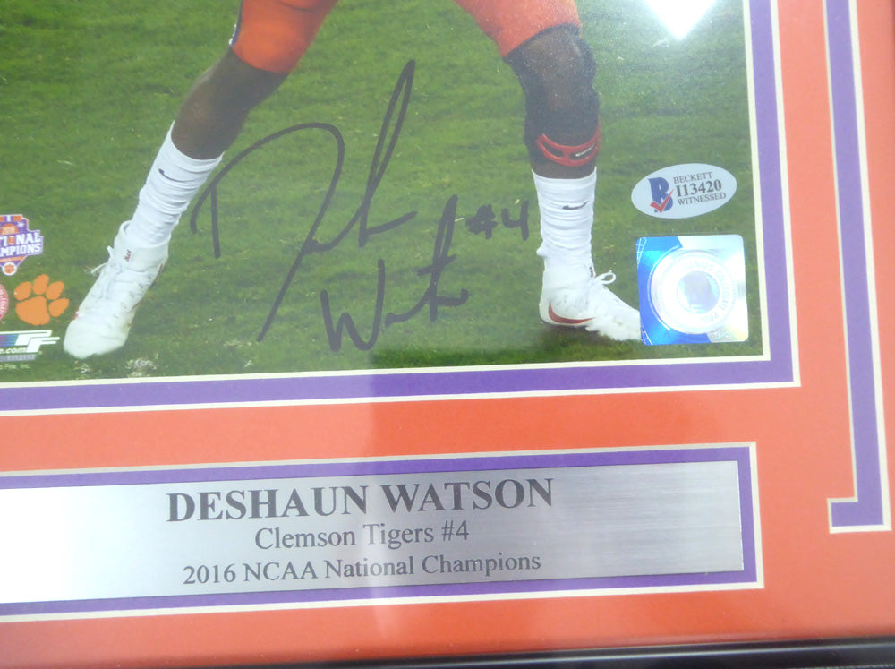 Deshaun Watson Autographed Framed 8x10 Photo Clemson Tigers Beckett BAS Stock #123686