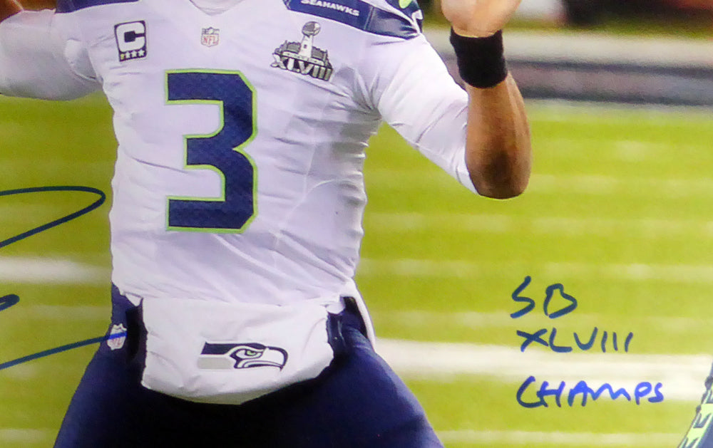 Russell Wilson Autographed Framed 16x20 Photo Seattle Seahawks Super Bowl "SB XLVIII Champs" RW Holo Stock #126669
