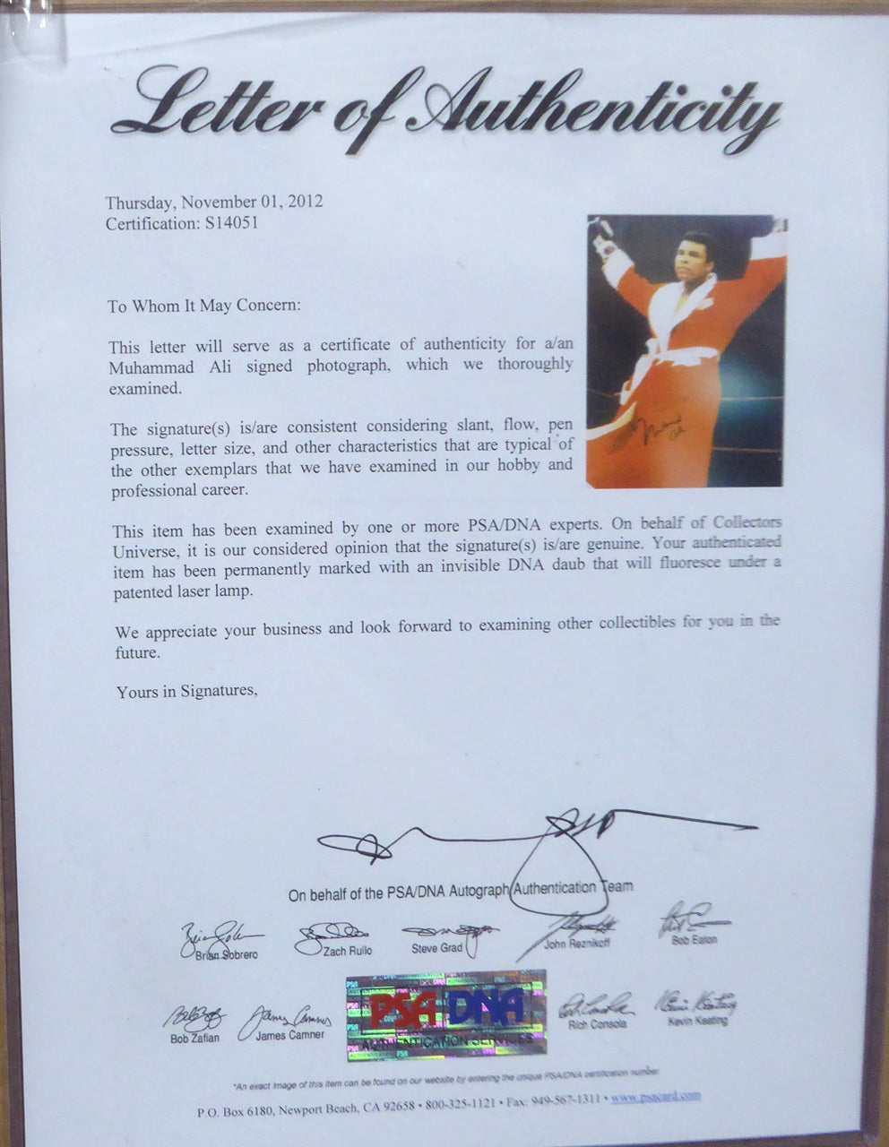 Muhammad Ali Autographed Framed 16x20 Photo PSA/DNA #S14051