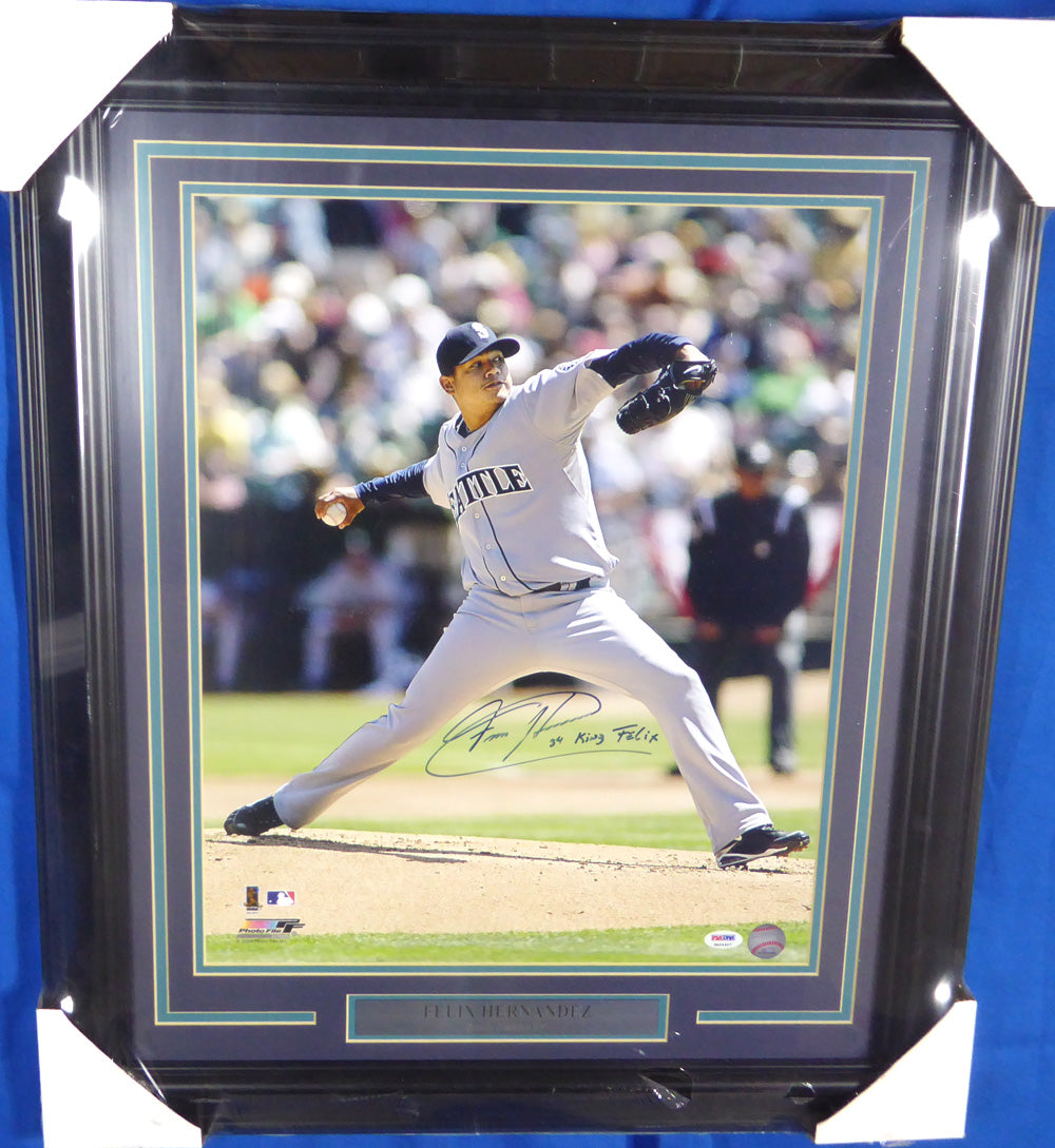 Felix Hernandez Autographed Framed 16x20 Photo Seattle Mariners "King Felix" PSA/DNA #3A54607