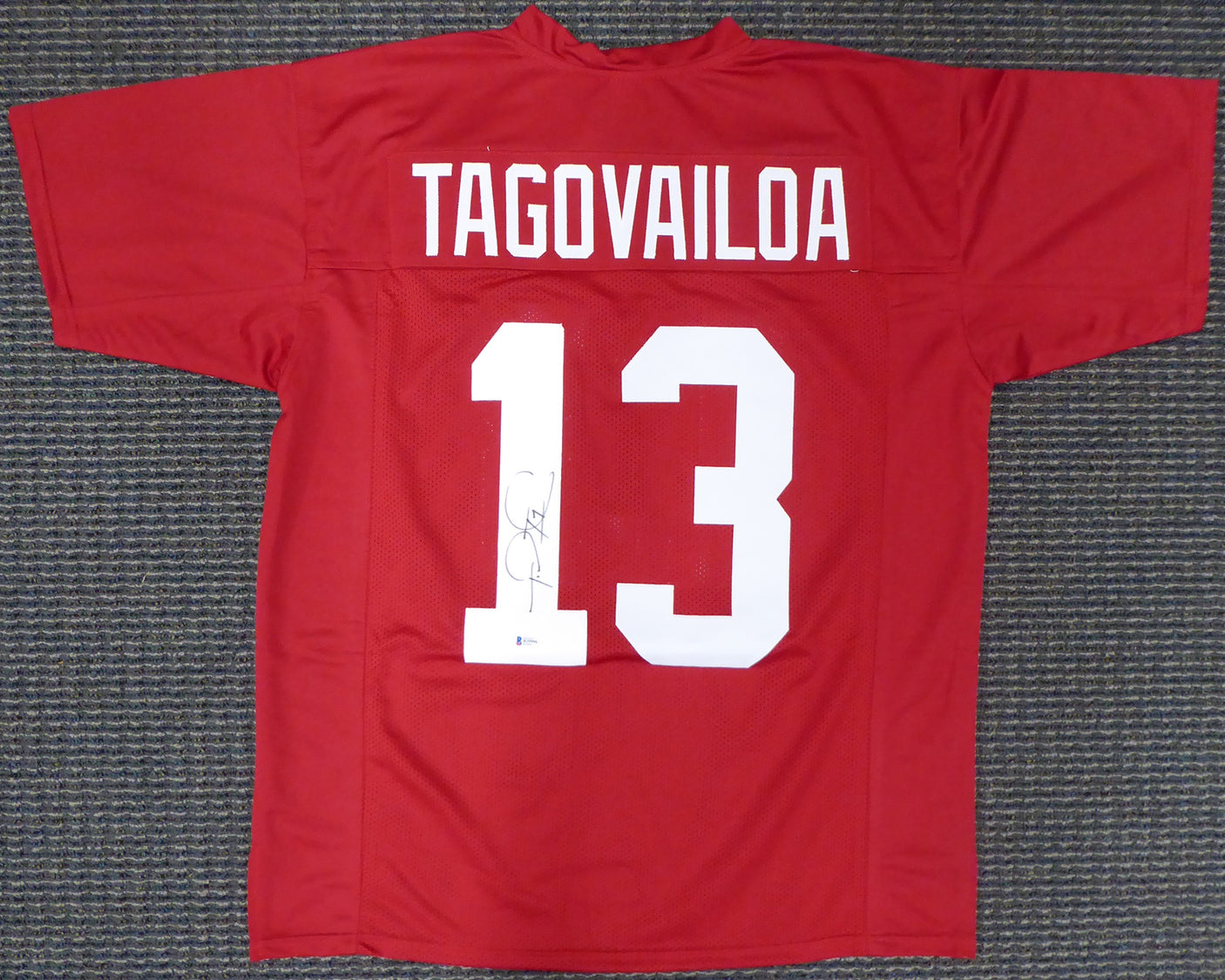 Alabama Crimson Tide Tua Tagovailoa Autographed Framed Red Jersey Beckett BAS Stock #162370