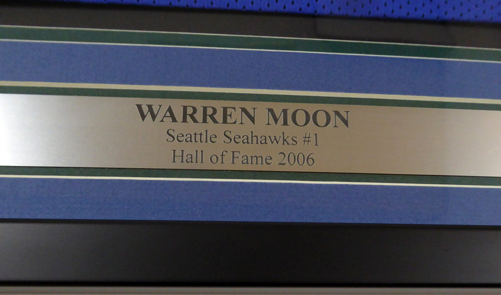 Seattle Seahawks Warren Moon Autographed Framed Blue Jersey "HOF 06" MCS Holo Stock #131916