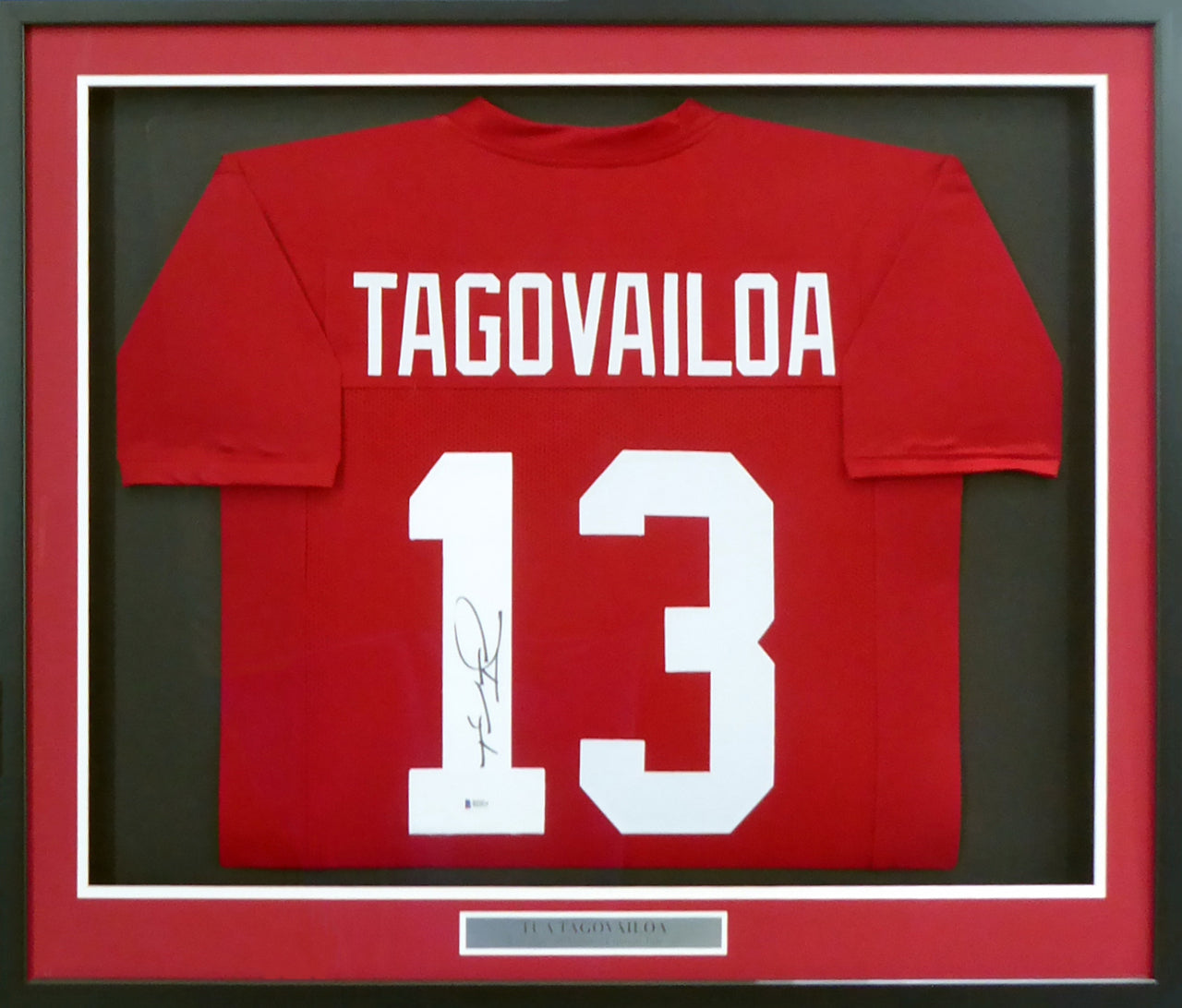 Alabama Crimson Tide Tua Tagovailoa Autographed Framed Red Jersey Beckett BAS Stock #162370