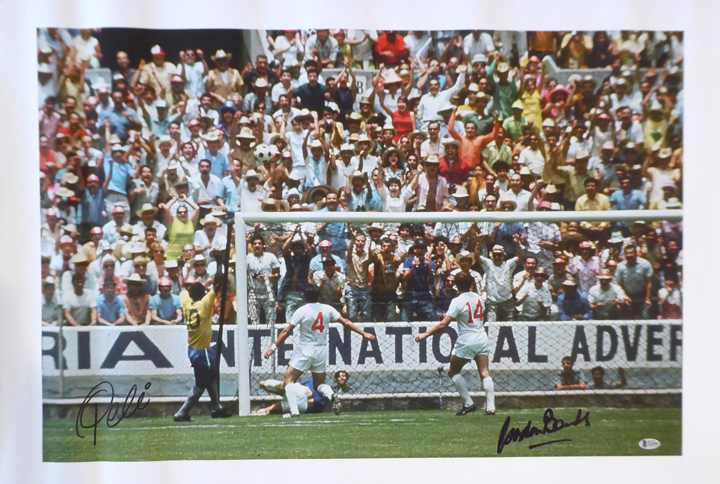 Pele & Gordon Banks Autographed 20x30 Canvas Photo "The Greatest Save" 1970 World Cup Beckett BAS Stock #163880