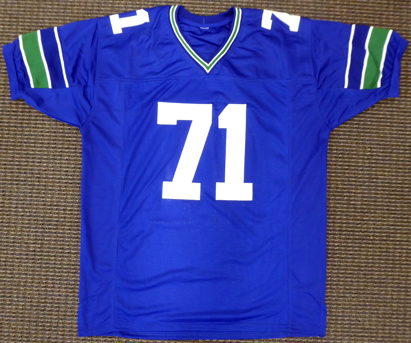 Seattle Seahawks Walter Jones Autographed Blue Jersey "HOF '14" MCS Holo Stock #165118