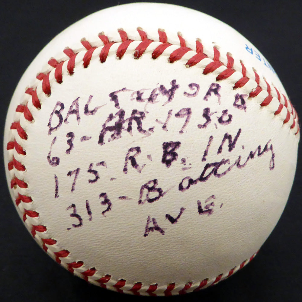 Joe Hauser Autographed Official AL Baseball Baltimore Orioles, Oakland A's "HR, RBI & Batting AVG" Beckett BAS #F29093
