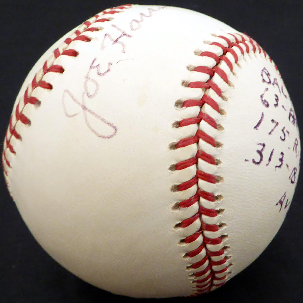 Joe Hauser Autographed Official AL Baseball Baltimore Orioles, Oakland A's "HR, RBI & Batting AVG" Beckett BAS #F29093