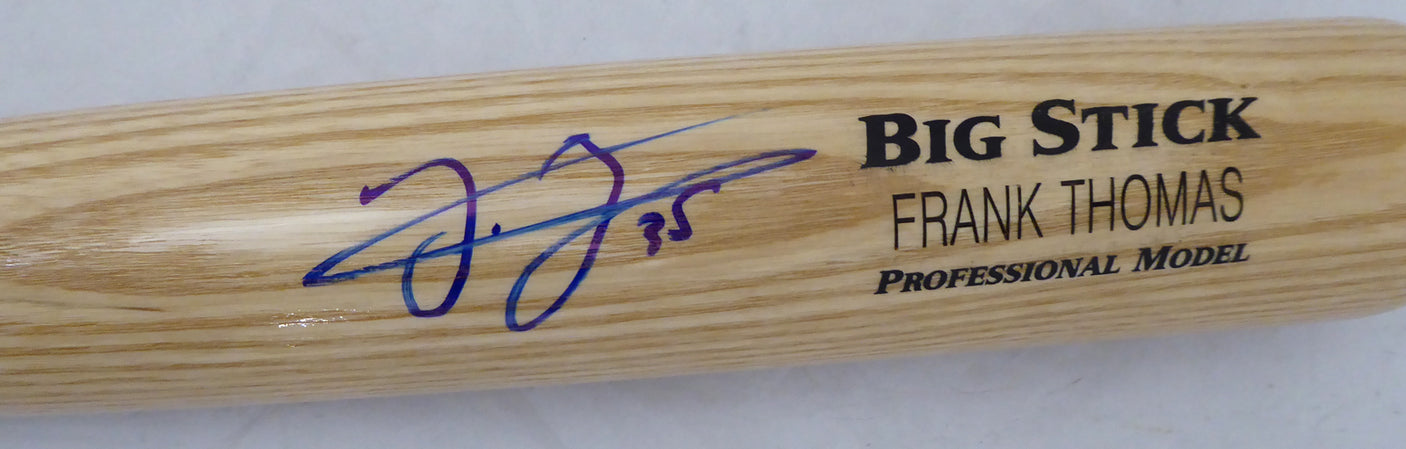 Frank Thomas Autographed Blonde Rawlings Big Stick Bat Chicago White Sox Signed In Blue Beckett BAS Stock #177488