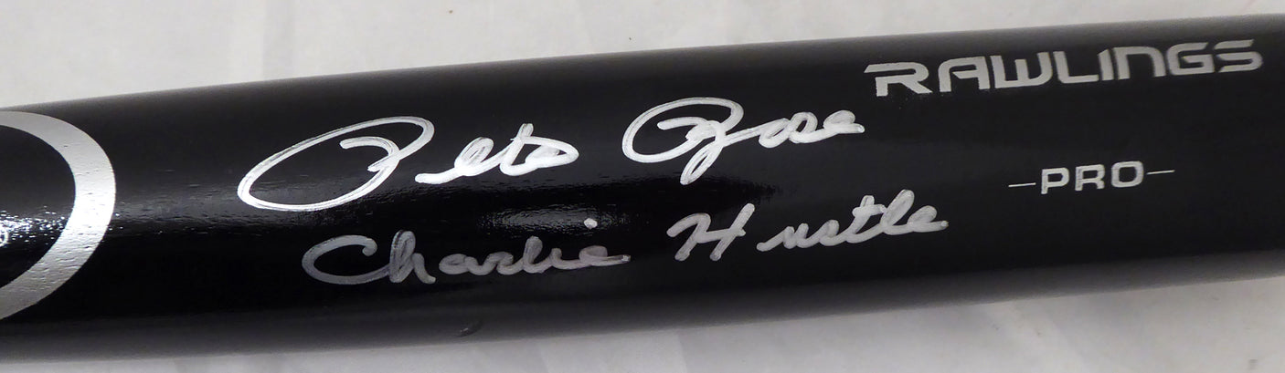 Pete Rose Autographed Black Rawlings Bat Cincinnati Reds "Charlie Hustle" PR Holo Stock #178268