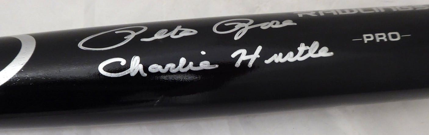 Pete Rose Autographed Black Rawlings Bat Cincinnati Reds "Charlie Hustle" PR Holo Stock #178268