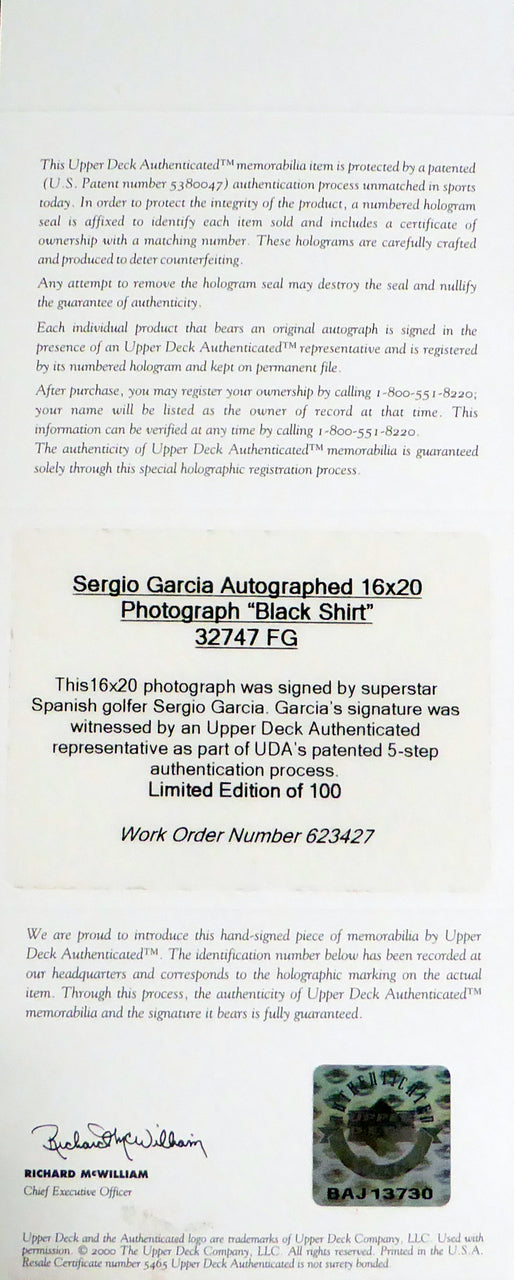 Sergio Garcia Autographed Framed 16x20 Photo LE #/100 UDA Holo Stock #146666