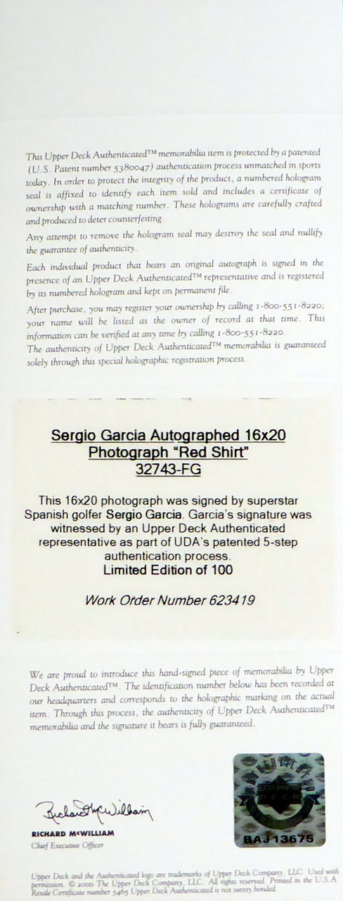 Sergio Garcia Autographed Framed 16x20 Photo LE #/100 UDA Holo Stock #146665