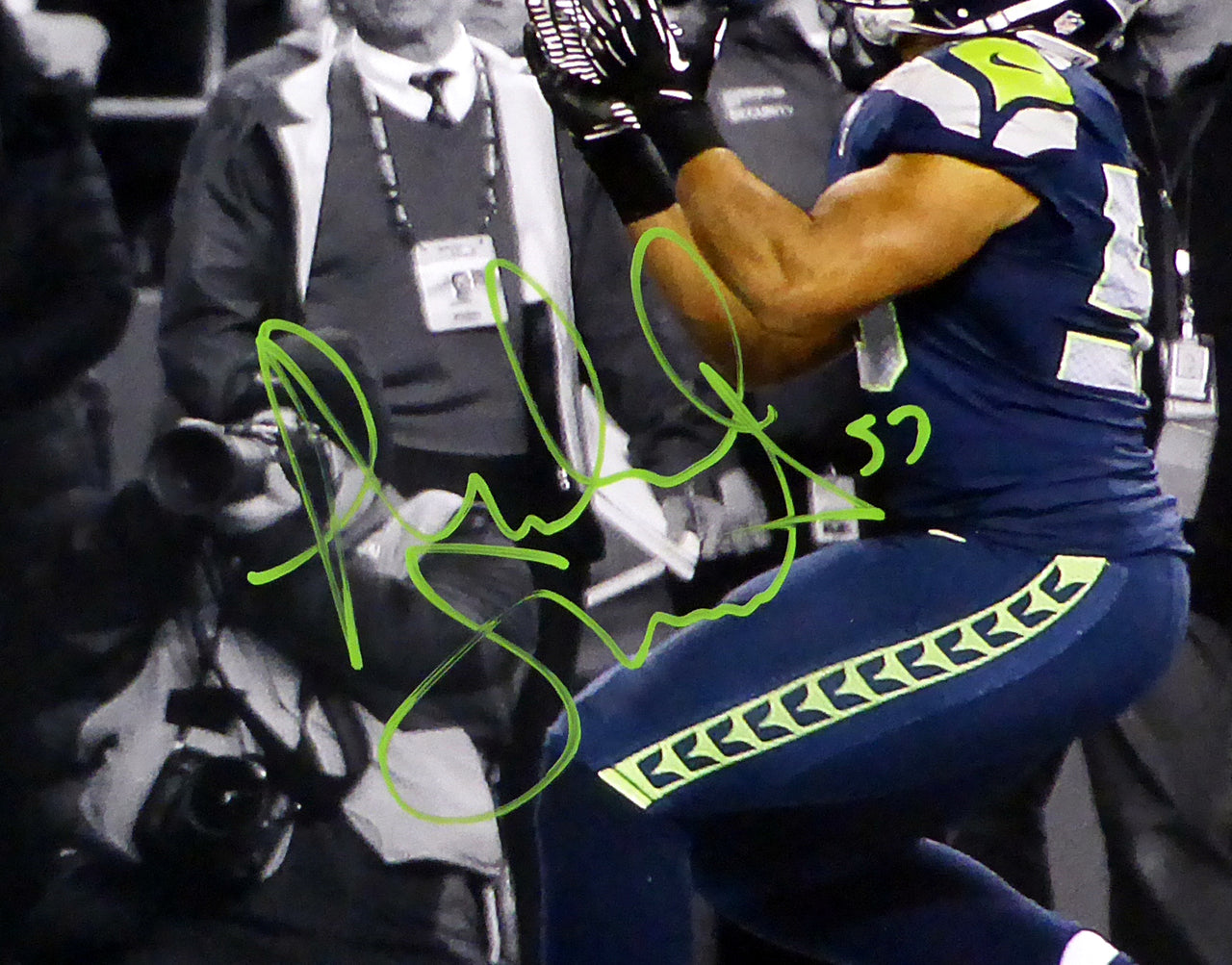 Richard Sherman & Malcolm Smith Autographed 16x20 Photo Seattle Seahawks "The Tip 1/19/14" RS Holo & MCS Holo Stock #85973