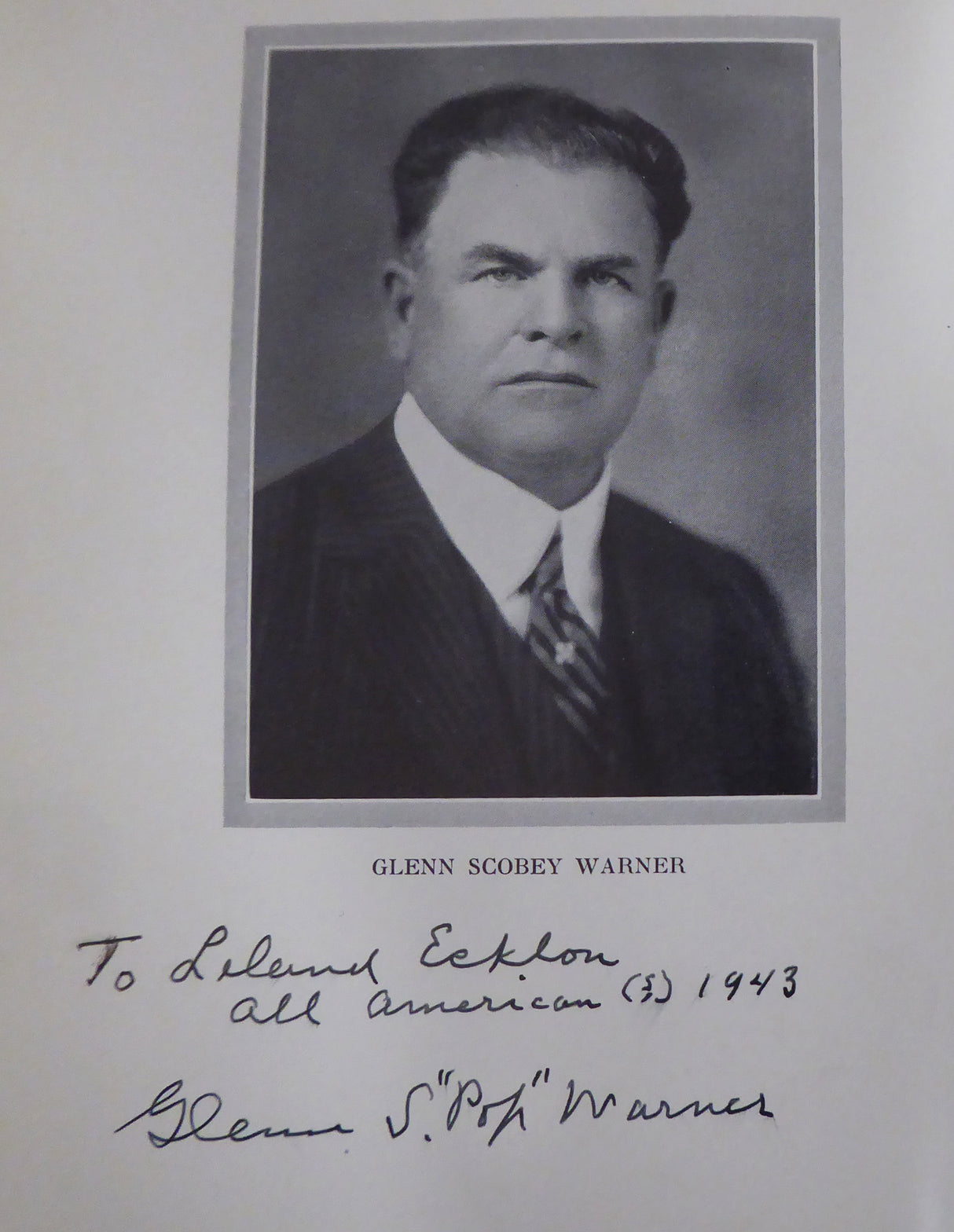 Glenn "Pop" Warner Autographed 1927 1st Edition Football for Coaches & Players Book Stanford "To Leland" Beckett BAS #AA0354