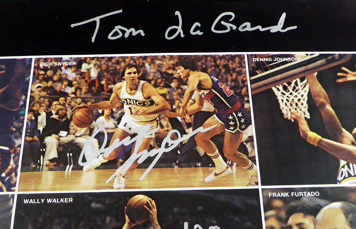 1978-79 NBA Champions Seattle Supersonics Autographed 17x22 Poster Photo With 9 Total Signatures Including Fred Brown & Lenny Wilkens MCS Holo #51053