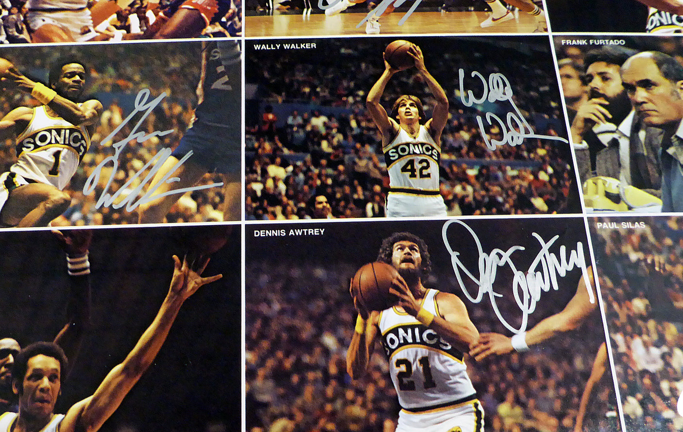 1978-79 NBA Champions Seattle Supersonics Autographed 17x22 Poster Photo With 9 Total Signatures Including Fred Brown & Lenny Wilkens MCS Holo #51053