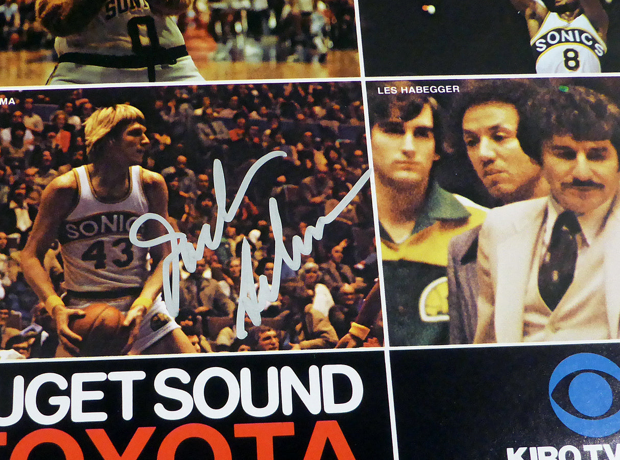 1978-79 NBA Champions Seattle Supersonics Autographed 17x22 Poster Photo With 9 Total Signatures Including Fred Brown & Lenny Wilkens MCS Holo #51051