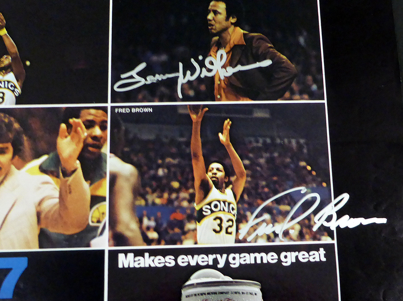 1978-79 NBA Champions Seattle Supersonics Autographed 17x22 Poster Photo With 9 Total Signatures Including Fred Brown & Lenny Wilkens MCS Holo #51050
