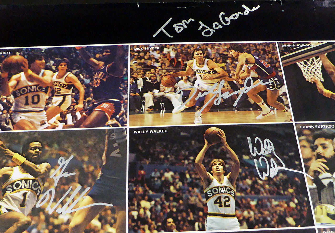 1978-79 NBA Champions Seattle Supersonics Autographed 17x22 Poster Photo With 9 Total Signatures Including Fred Brown & Lenny Wilkens MCS Holo #51048