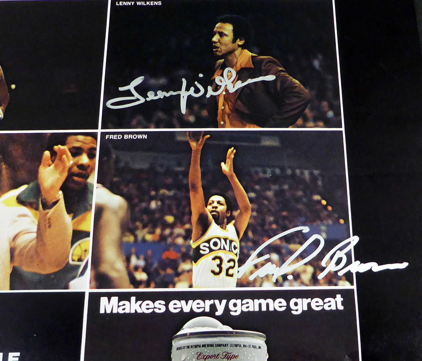 1978-79 NBA Champions Seattle Supersonics Autographed 17x22 Poster Photo With 9 Total Signatures Including Fred Brown & Lenny Wilkens MCS Holo #51047