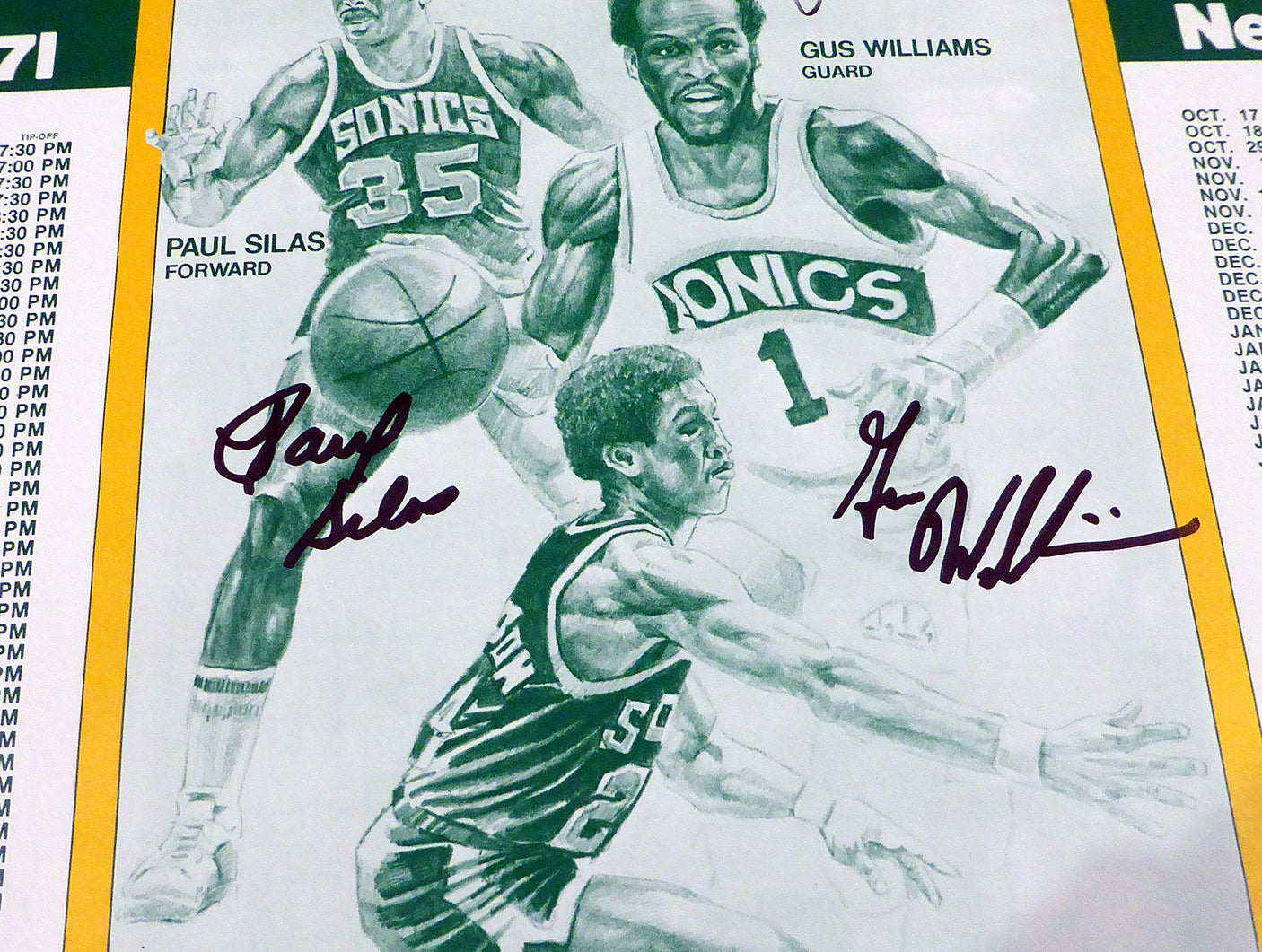 1978-79 NBA Champions Seattle Supersonics Autographed 19x25 Poster Photo With 9 Total Signatures Including Fred Brown & Lenny Wilkens MCS Holo #51074