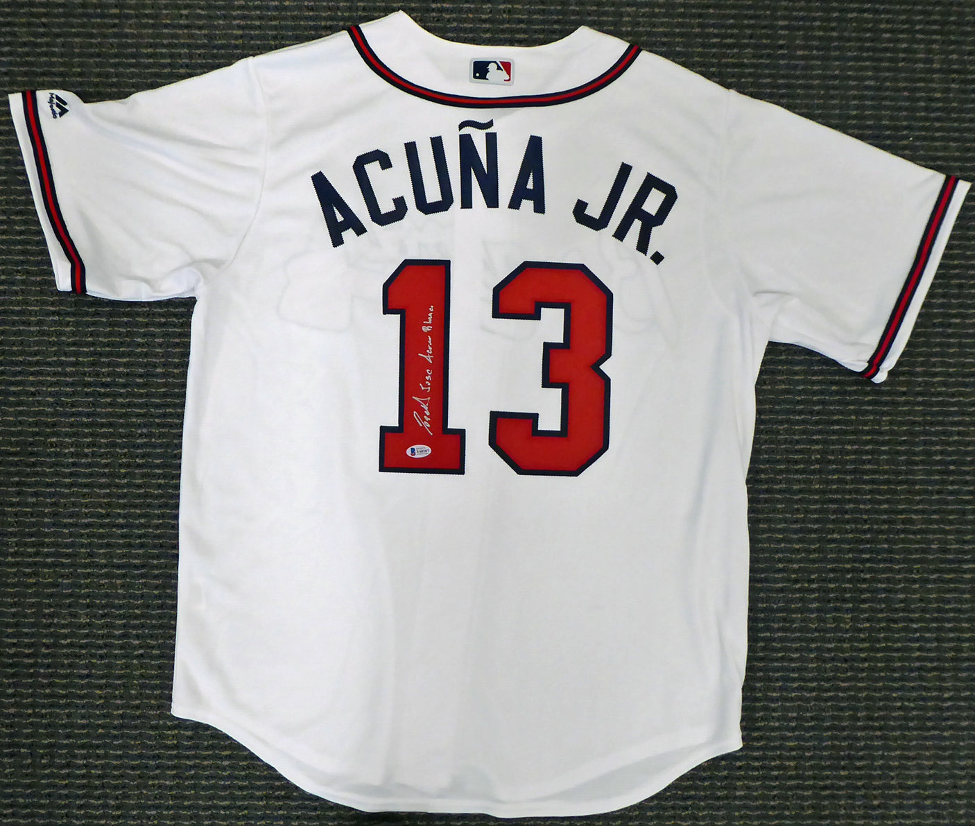 Atlanta Braves Ronald Jose Acuna Blanco Jr. Autographed Majestic Cool Base White Jersey Size L "Full Name" Beckett BAS Stock #190027