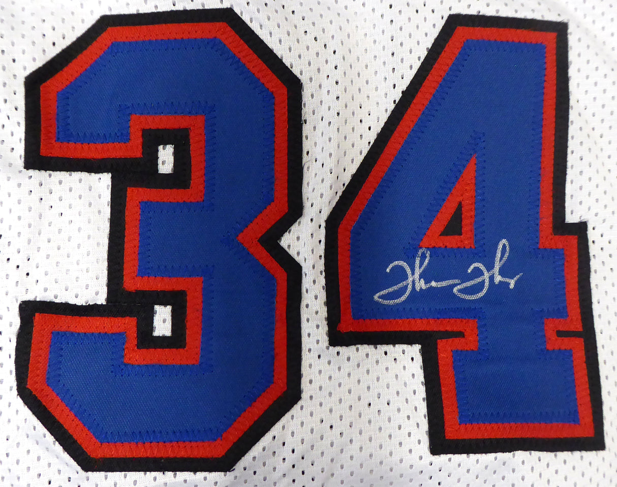 Buffalo Bills Team Greats Autographed White Jersey With 3 Signatures Including Jim Kelly, Thurman Thomas & Andre Reed Beckett BAS Stock #191973