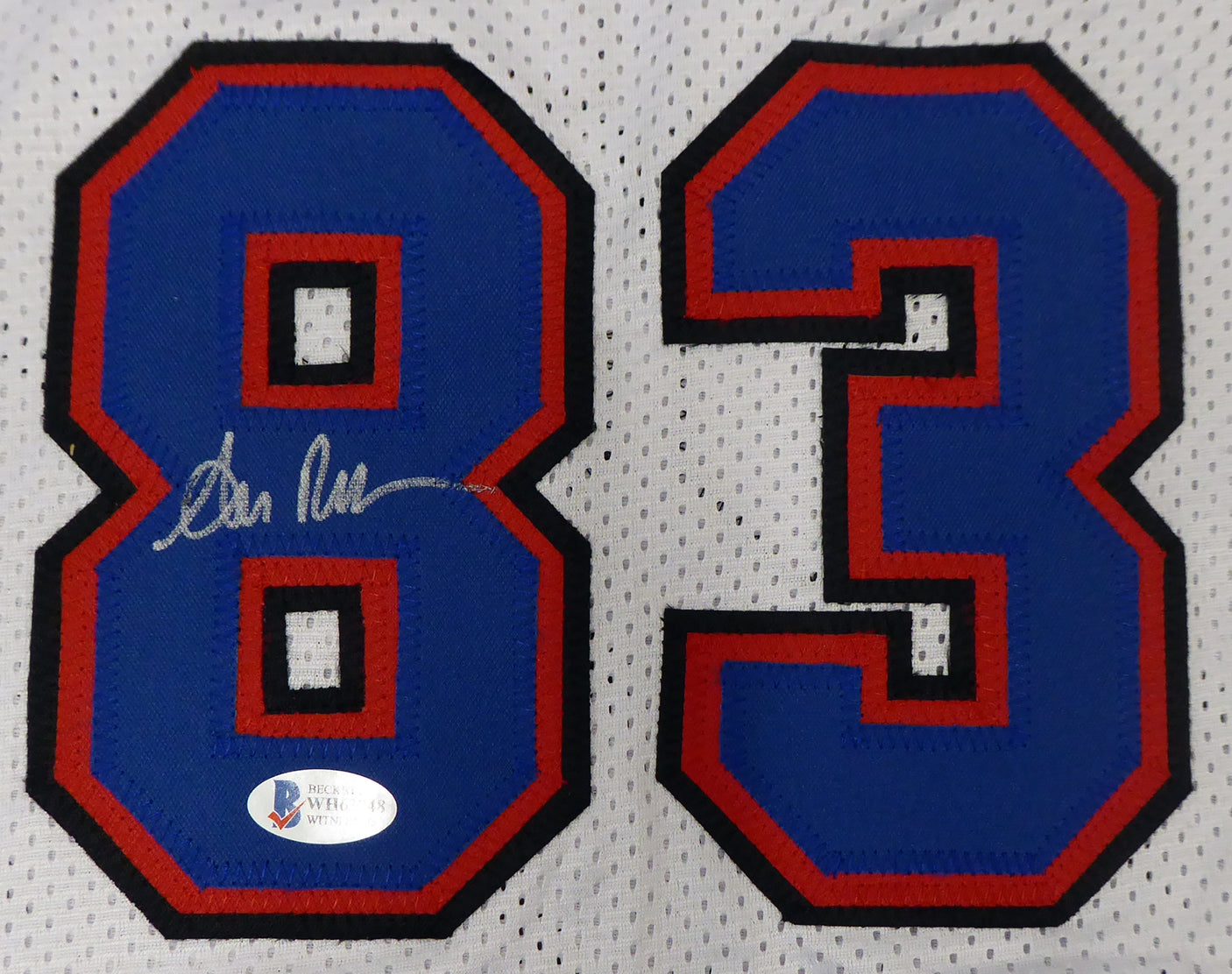 Buffalo Bills Team Greats Autographed White Jersey With 3 Signatures Including Jim Kelly, Thurman Thomas & Andre Reed Beckett BAS Stock #191973