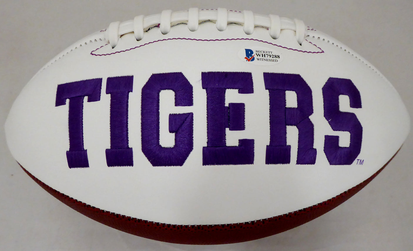 Travis Etienne Autographed Clemson Tigers White Logo Football "2018 Natl Champs!" Beckett BAS Stock #193986