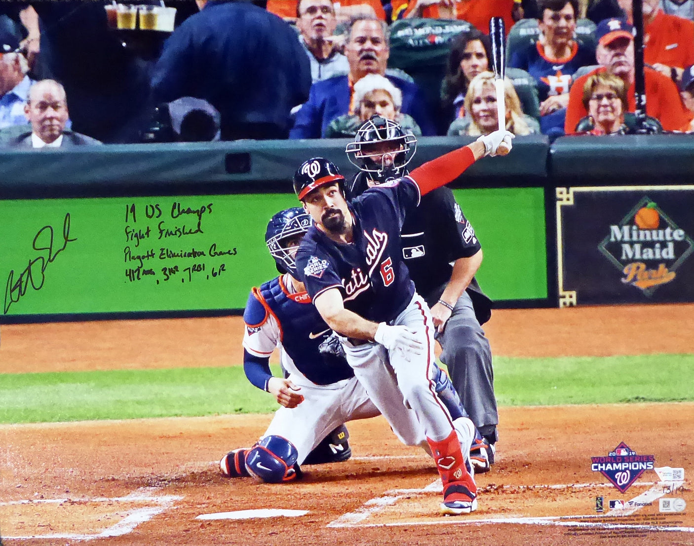 Anthony Rendon Autographed 16x20 Photo Washington Nationals With Stats #/19 MLB Holo Stock #194855