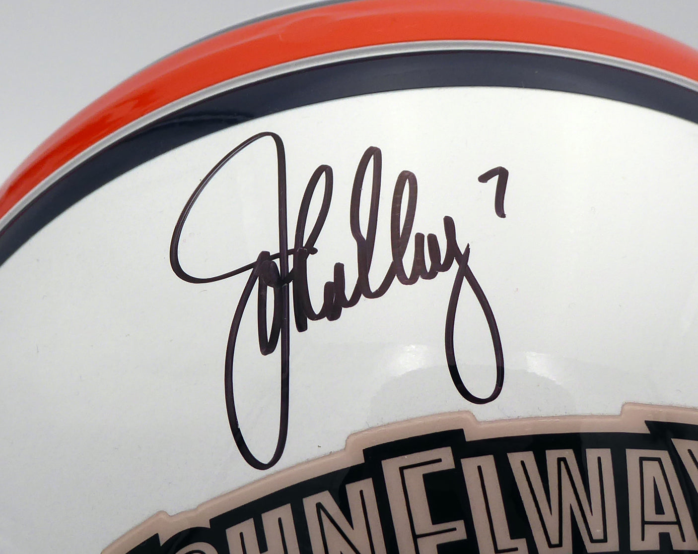 John Elway Autographed Denver Broncos Full Size Authentic Hall Of Fame Logo Helmet Beckett BAS #BB79352