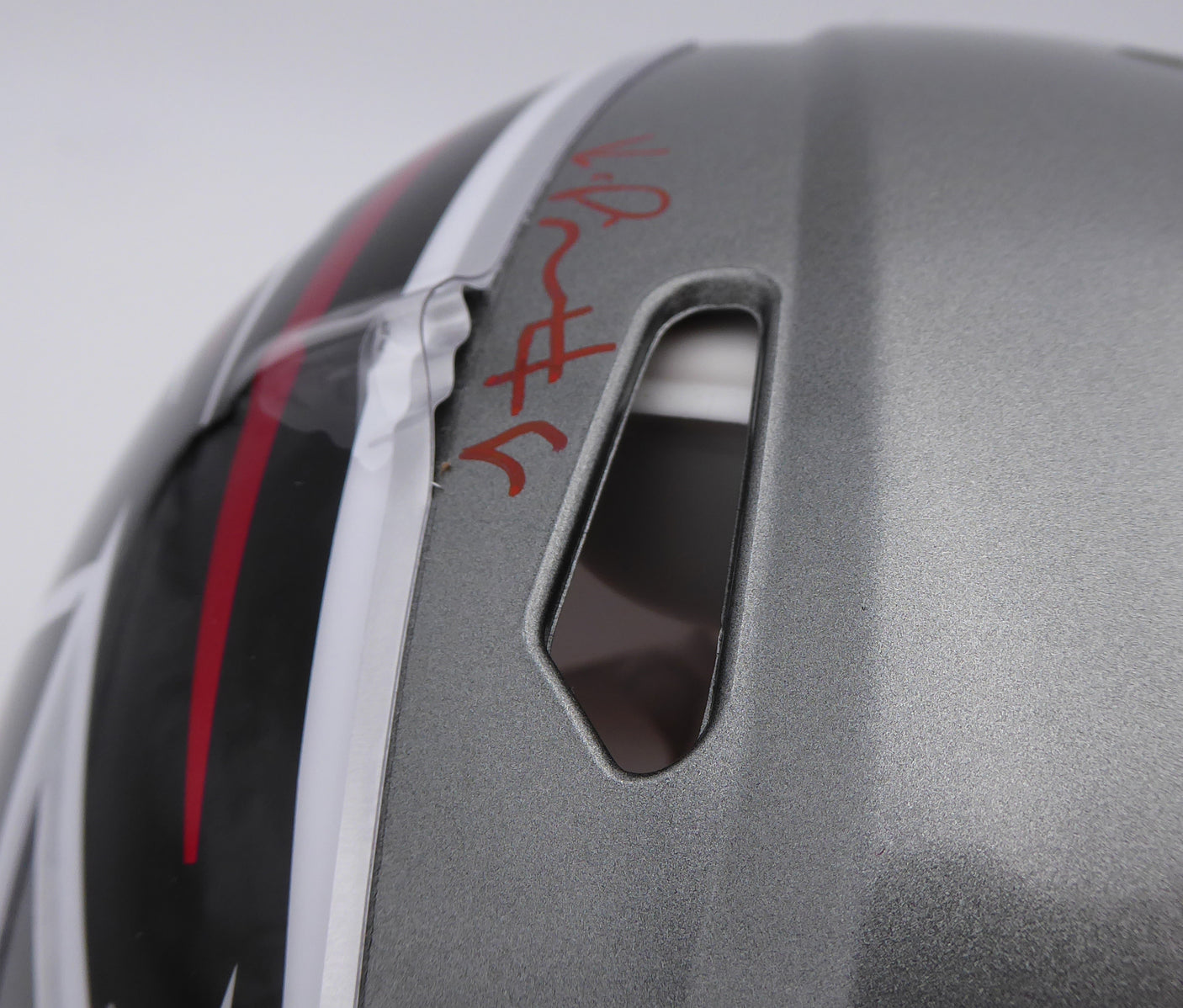 Kyle Pitts Autographed Atlanta Falcons Flash Silver Full Size Authentic Speed Helmet "Dirty Bird" (Decal Bubble) Beckett BAS QR #WL25813