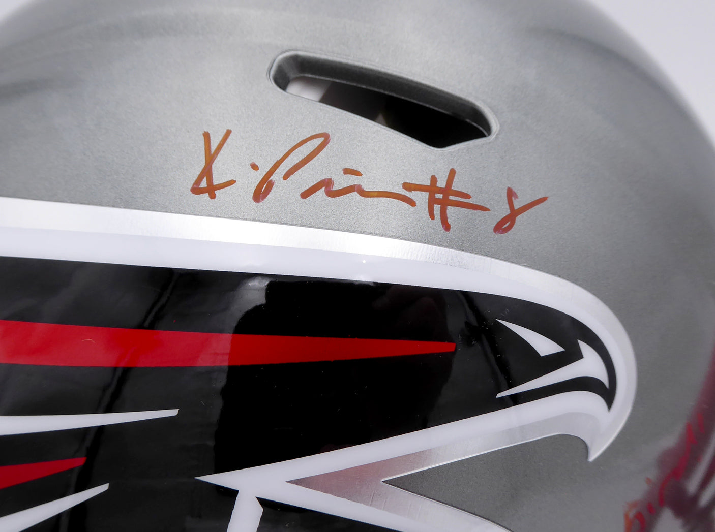 Kyle Pitts Autographed Atlanta Falcons Flash Silver Full Size Authentic Speed Helmet "Dirty Bird" (Smudge) Beckett BAS QR #WL25817