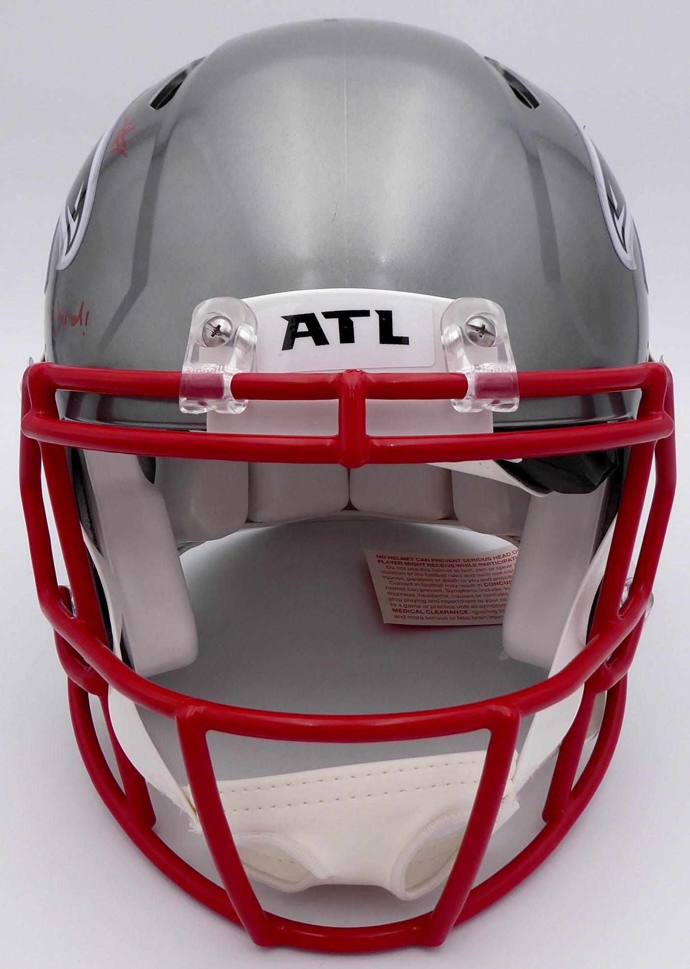 Kyle Pitts Autographed Atlanta Falcons Flash Silver Full Size Authentic Speed Helmet "Dirty Bird" (Smudge) Beckett BAS QR #WL25812