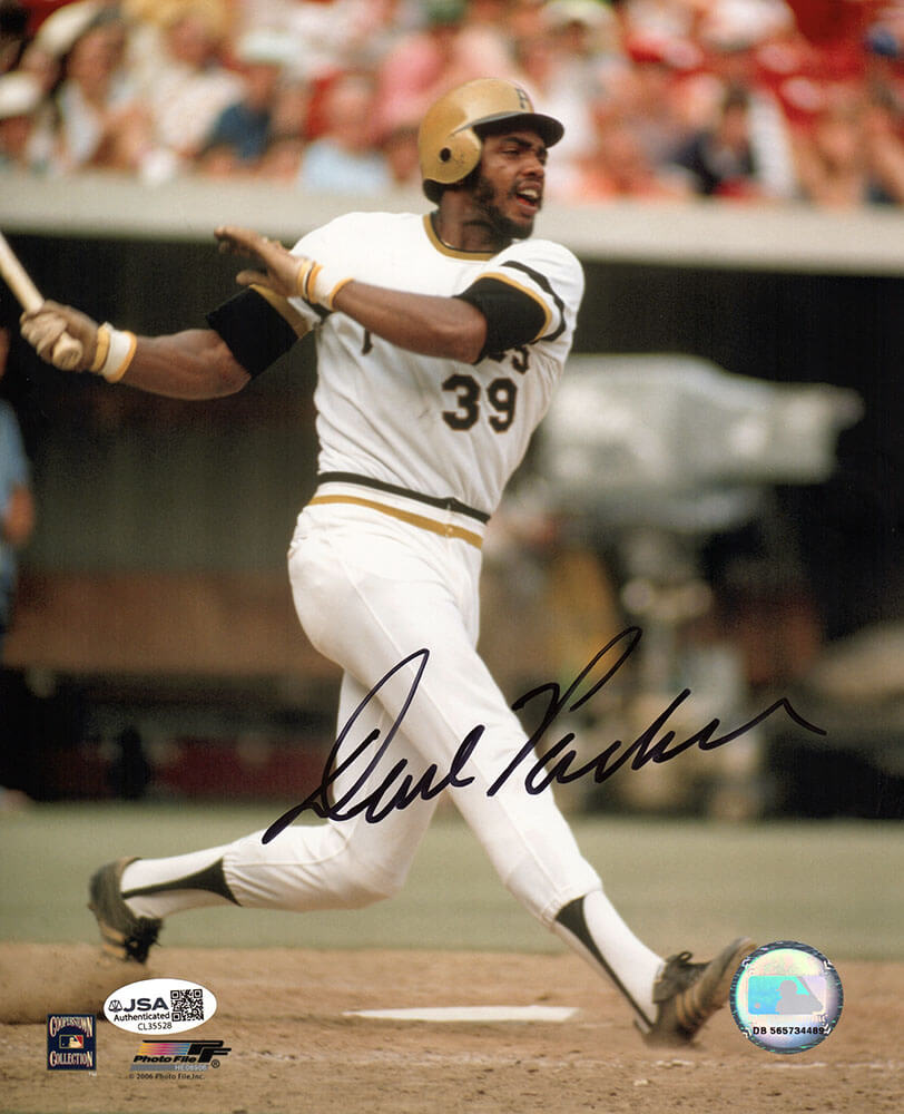 Dave Parker Signed Pittsburgh Pirates White Jersey Swinging Action 8x10 Photo - (JSA)