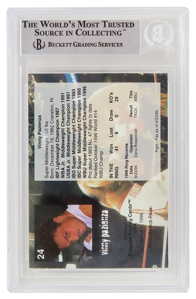 Vinny 'Paz' Pazienza Signed 1996 Ringside Boxing Trading Card #24 w/5x - (Beckett Encapsulated)