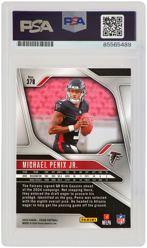 Michael Penix Jr. Signed Atlanta Falcons 2024 Panini Prizm Rookie Football Card #378 - (PSA / Auto Grade 10)