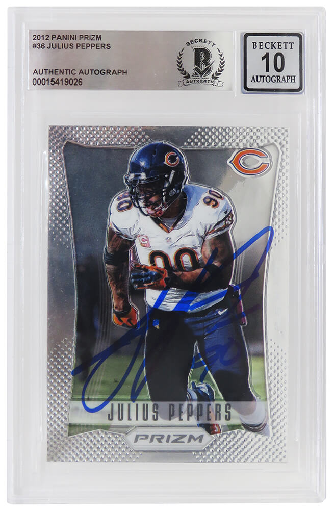 Julius Peppers Signed Chicago Bears 2012 Panini Prizm Football Trading Card #36 - (Beckett - Auto Grade 10)