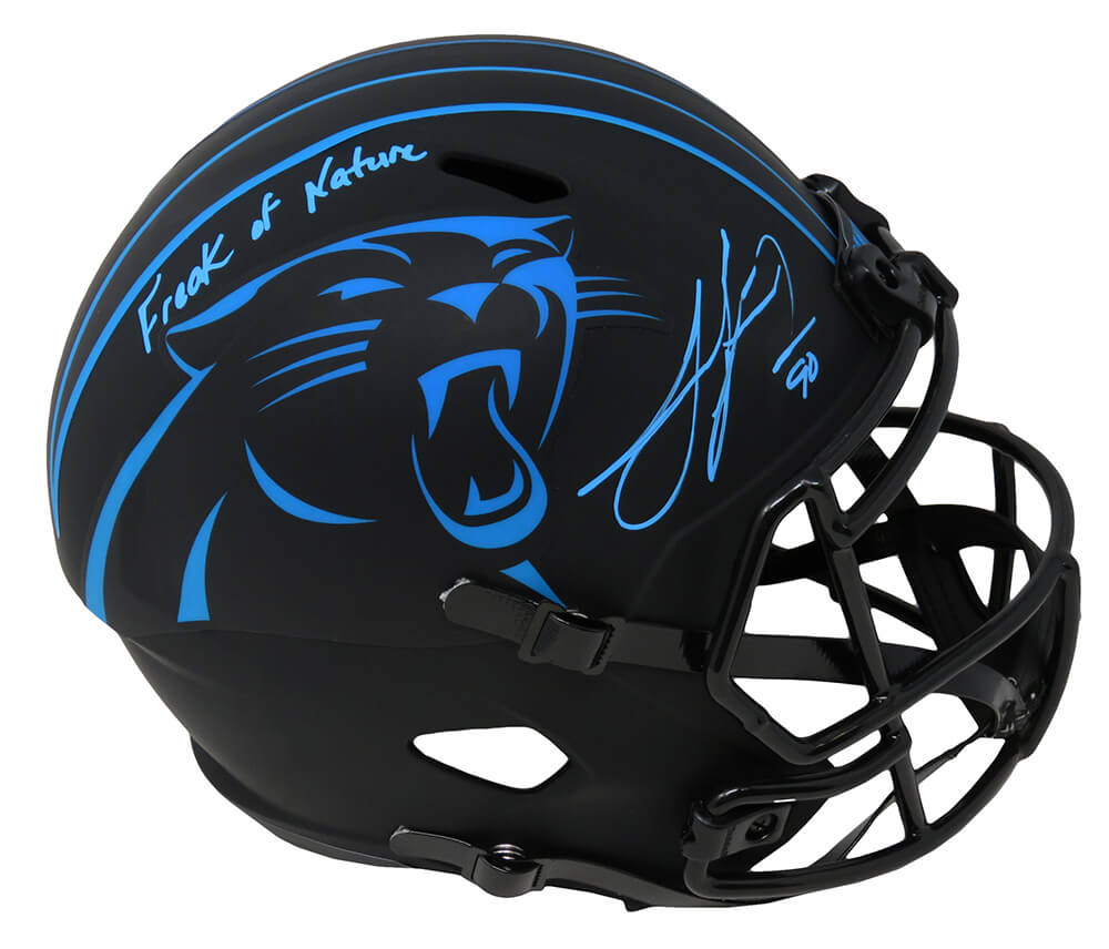 Julius Peppers Signed Carolina Panthers Eclipse Black Matte Riddell Full Size Speed Replica Helmet w/Freak of Nature