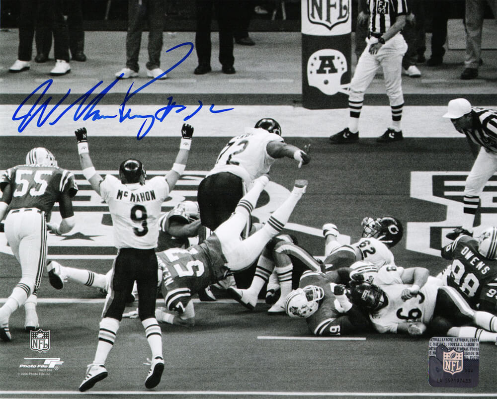 William Perry Signed Chicago Bears Super Bowl XX Touchdown Run B&W 8x10 Photo
